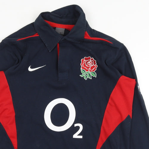 Nike Mens Blue Cotton Polo Size M Collared Button - England Rugby