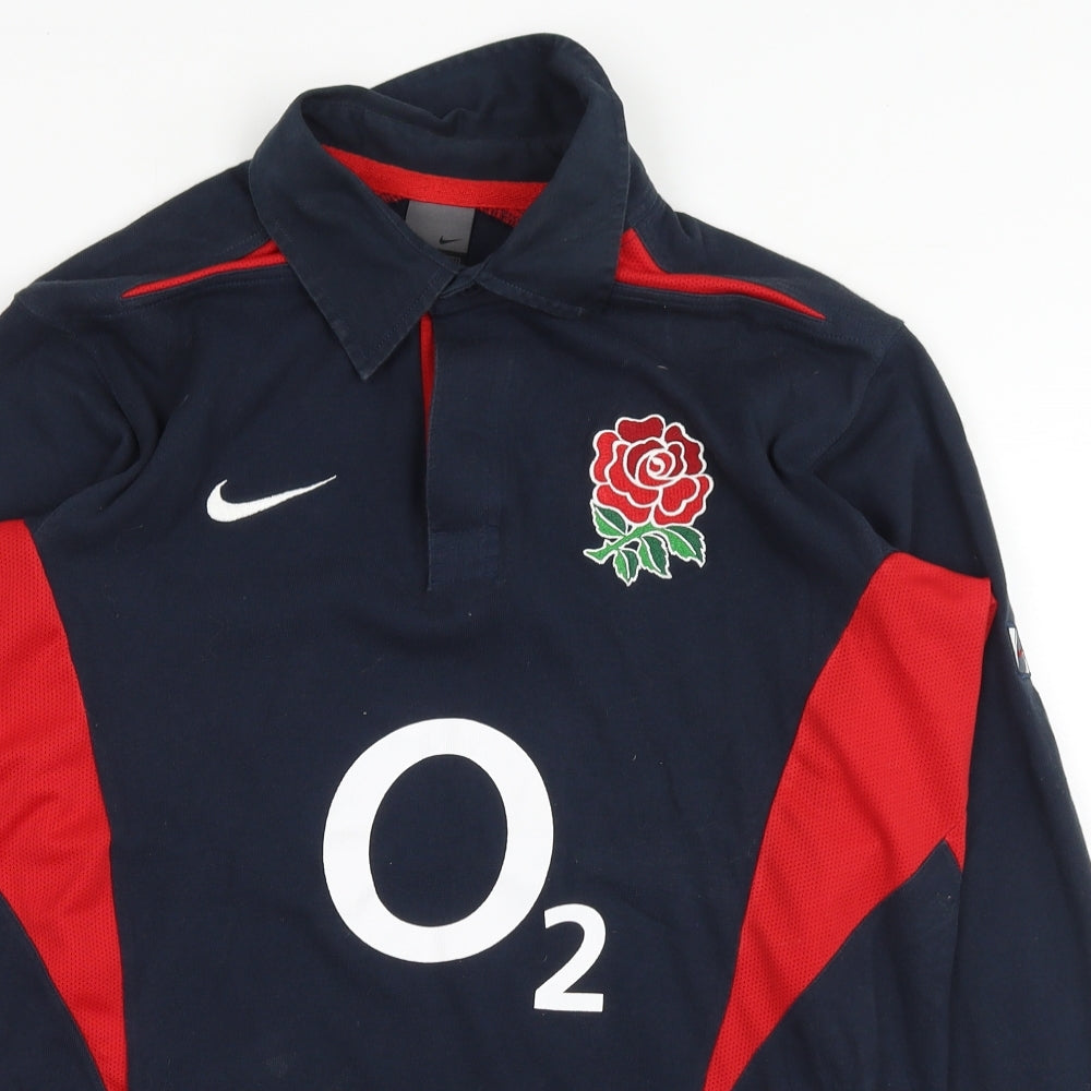 Nike Mens Blue Cotton Polo Size M Collared Button - England Rugby
