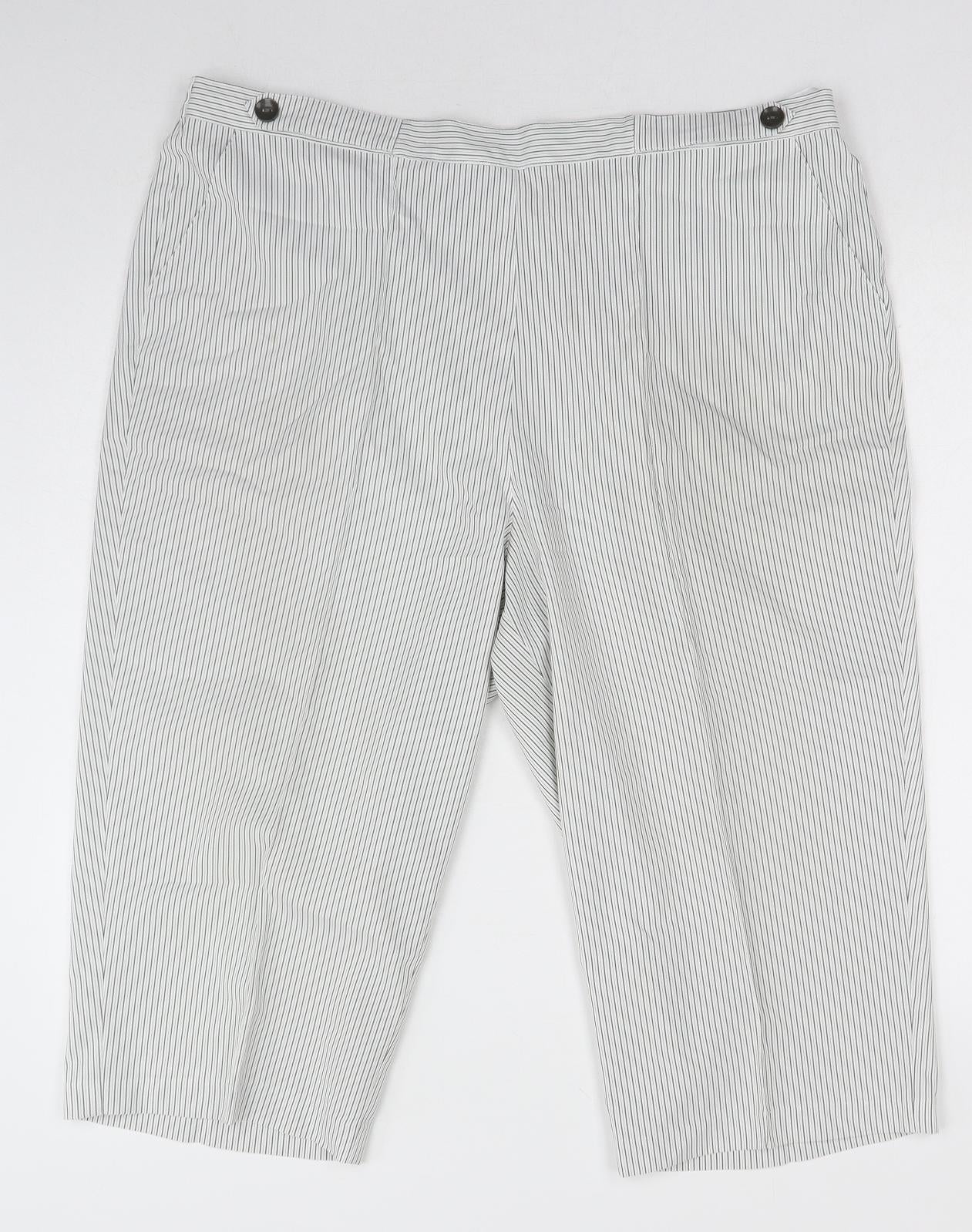 Bonmarche Womens Grey Striped Polyester Pedal Pusher Trousers Size 18 Regular