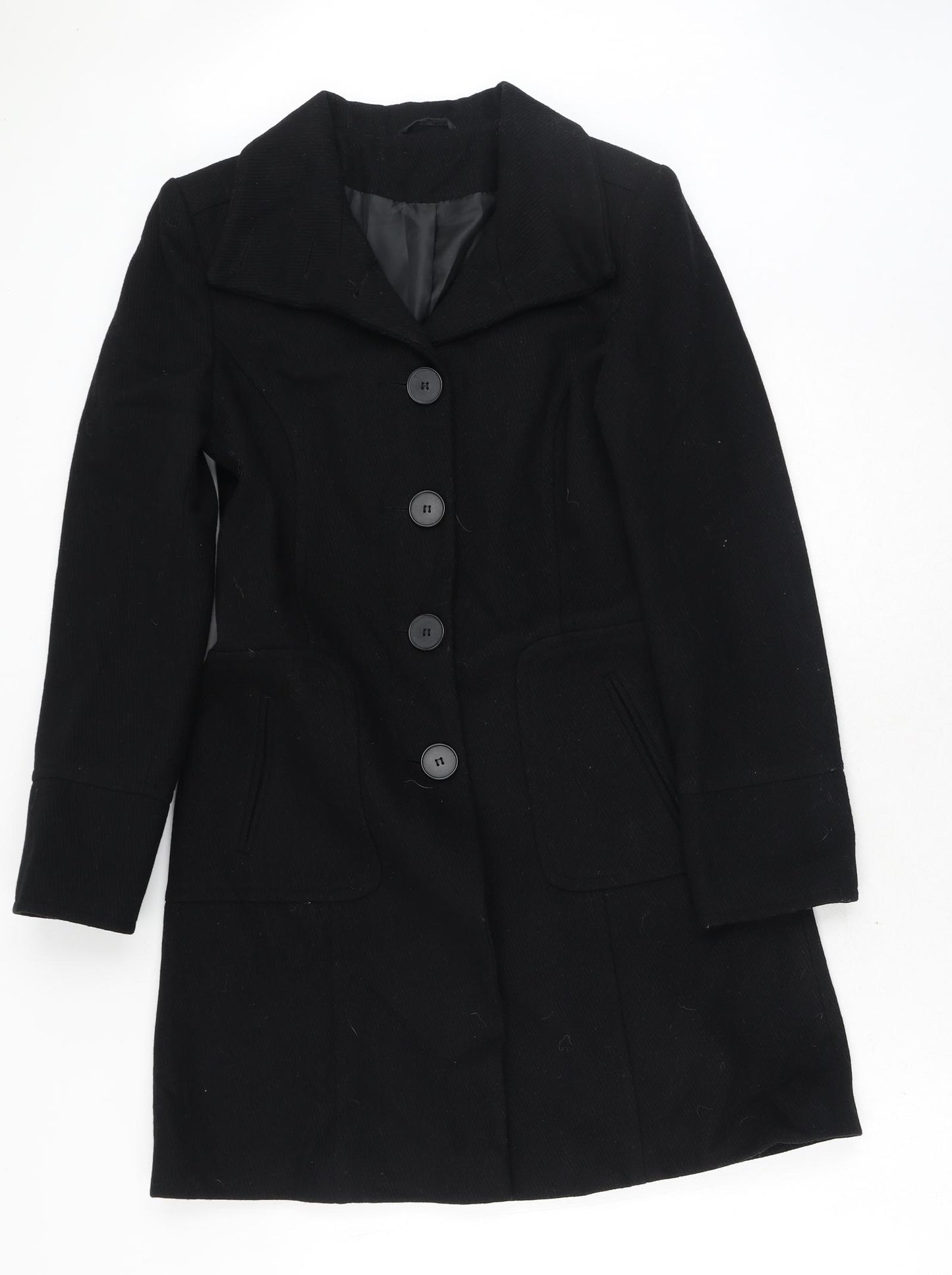 New Look Womens Black Trench Coat Coat Size 10 Button