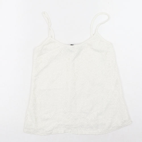 New Look Womens White Floral Polyester Basic Tank Size 8 Round Neck