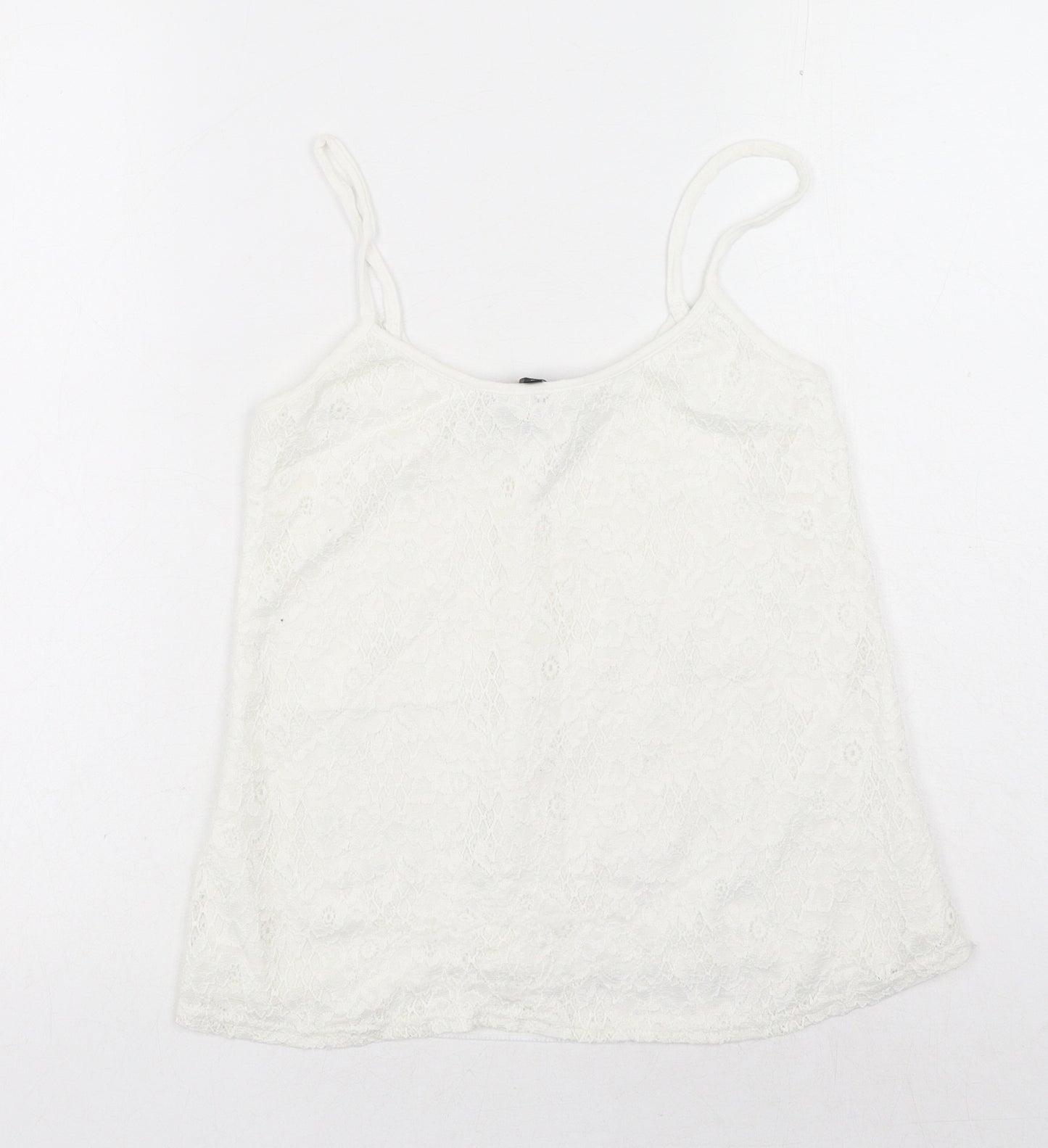 New Look Womens White Floral Polyester Basic Tank Size 8 Round Neck