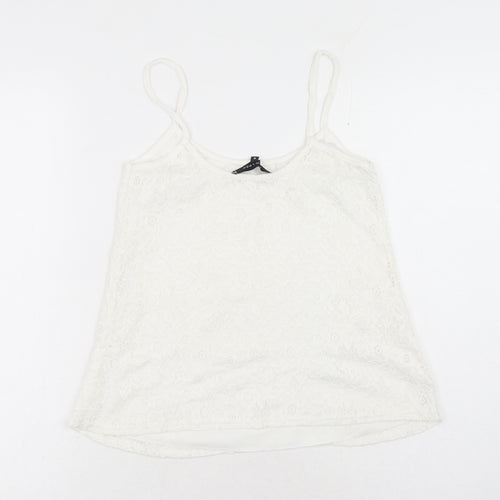 New Look Womens White Floral Polyester Basic Tank Size 8 Round Neck