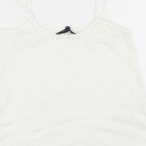 New Look Womens White Floral Polyester Basic Tank Size 8 Round Neck