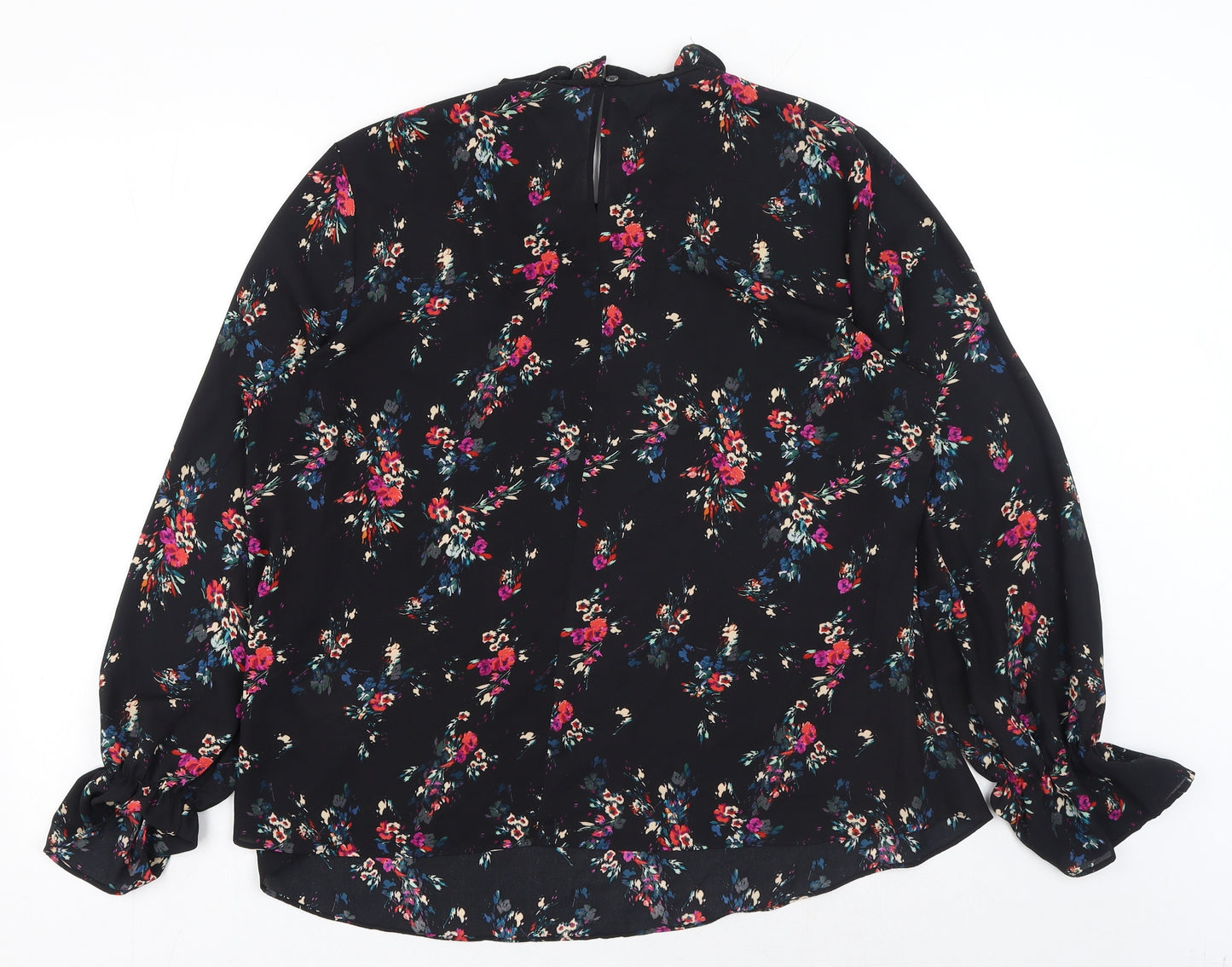 Peacocks Womens Black Floral Polyester Basic Blouse Size 18 Round Neck