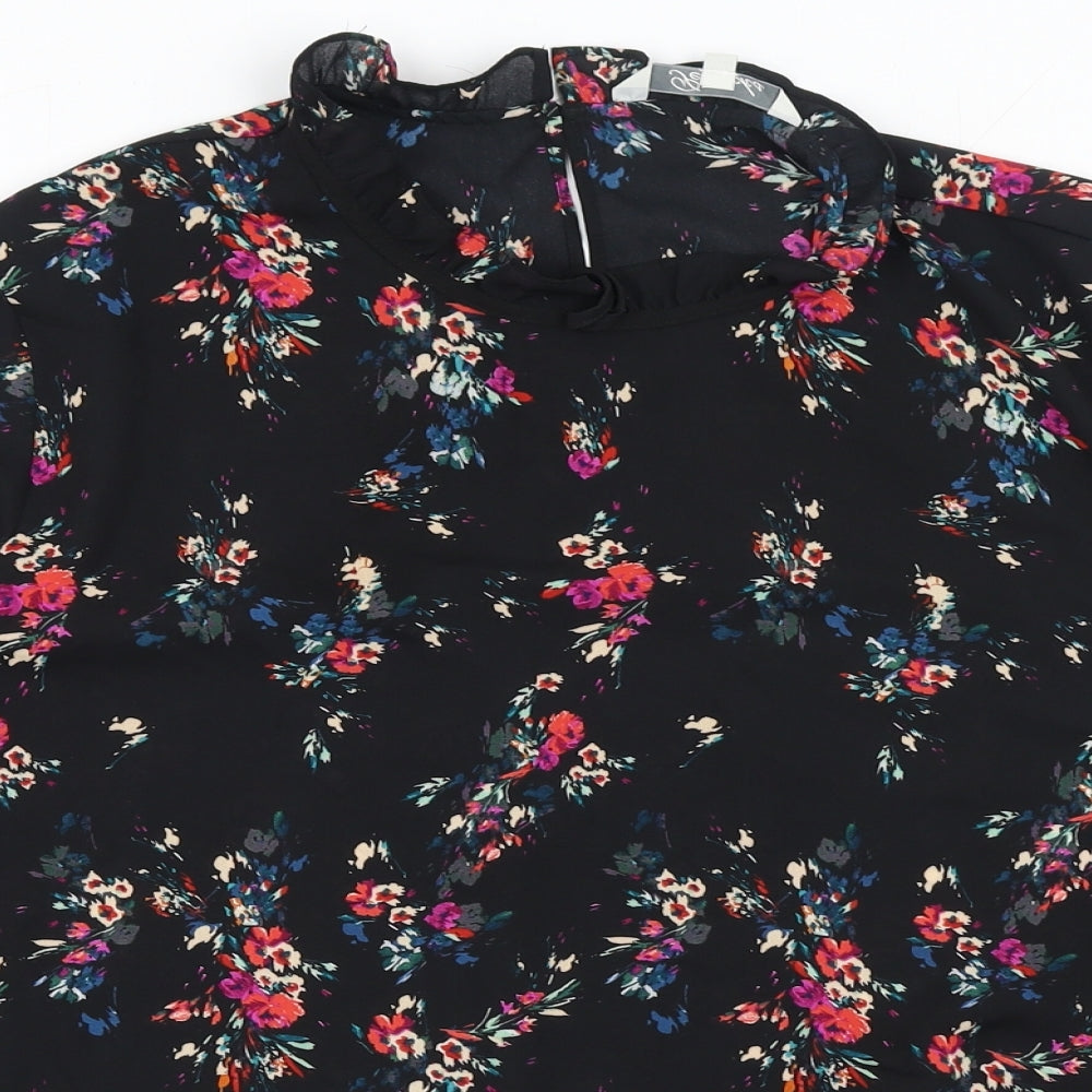 Peacocks Womens Black Floral Polyester Basic Blouse Size 18 Round Neck