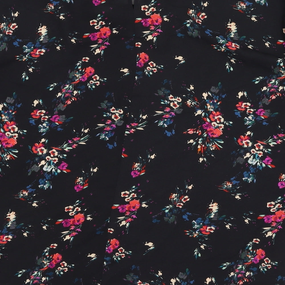 Peacocks Womens Black Floral Polyester Basic Blouse Size 18 Round Neck