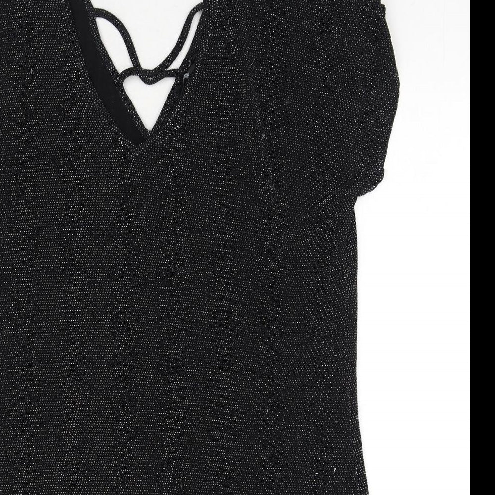 Peacocks Womens Black Nylon T-Shirt Dress Size 18 V-Neck Pullover
