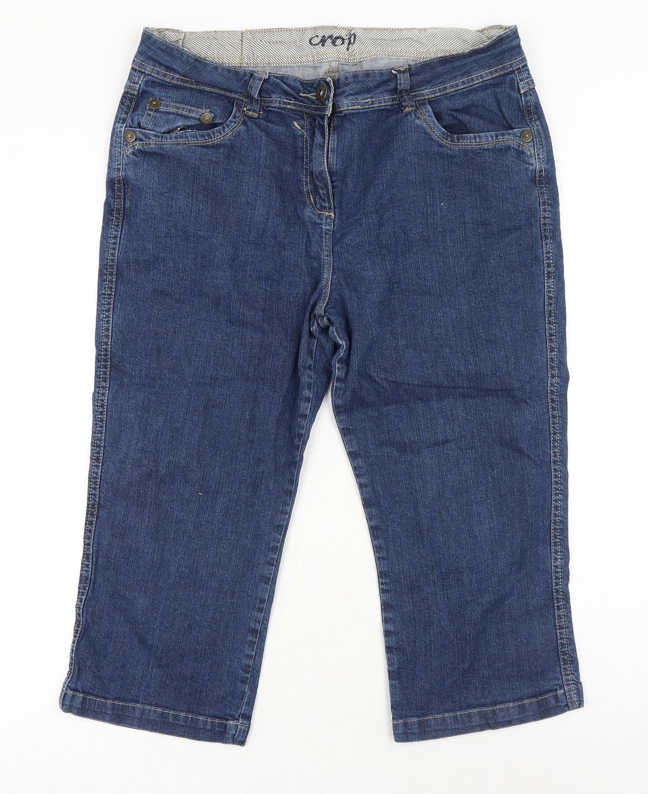 George Womens Blue Cotton Cropped Jeans Size 16 Regular Button