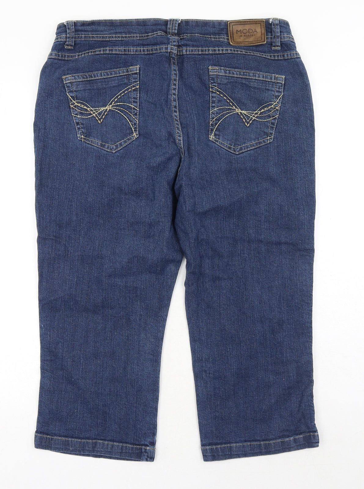 George Womens Blue Cotton Cropped Jeans Size 16 Regular Button