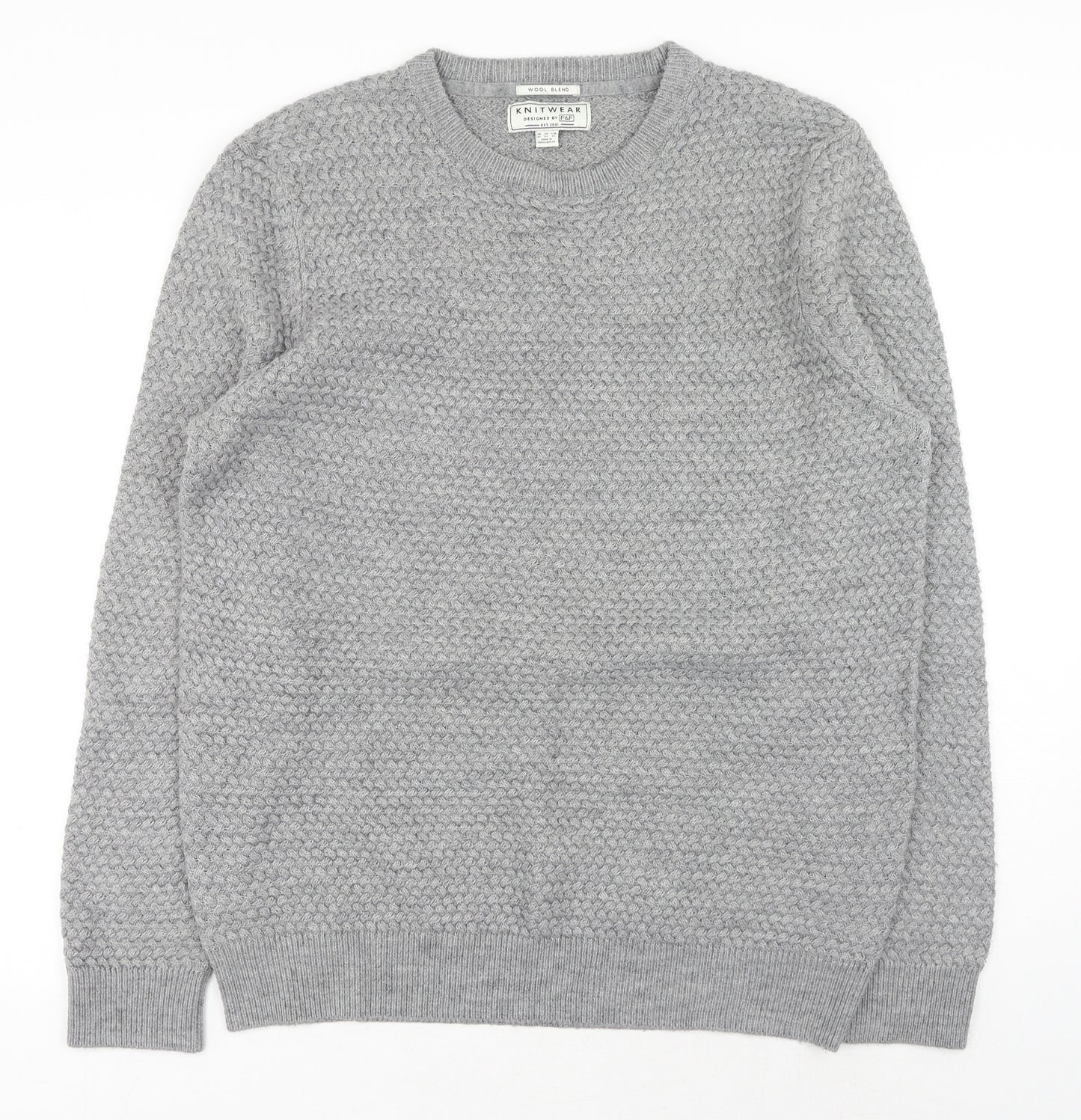 F&F Mens Grey Round Neck Acrylic Pullover Jumper Size XL
