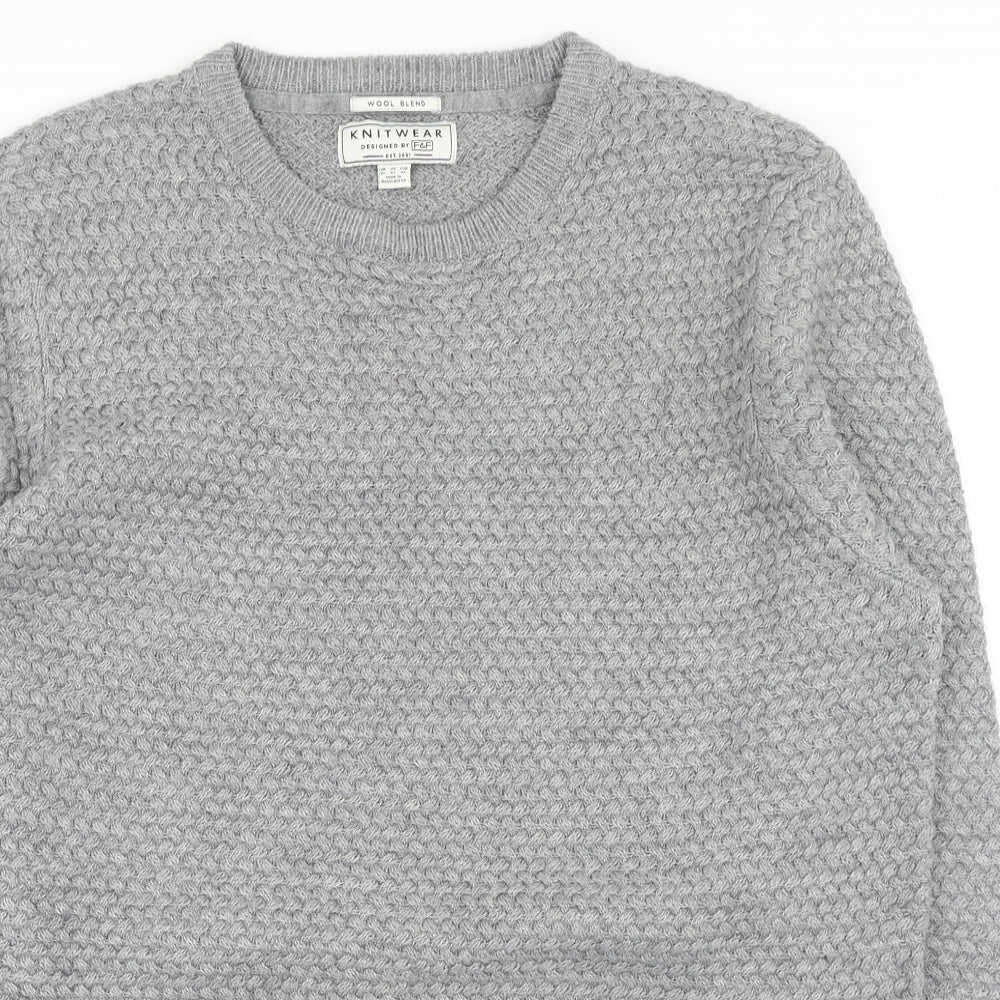 F&F Mens Grey Round Neck Acrylic Pullover Jumper Size XL