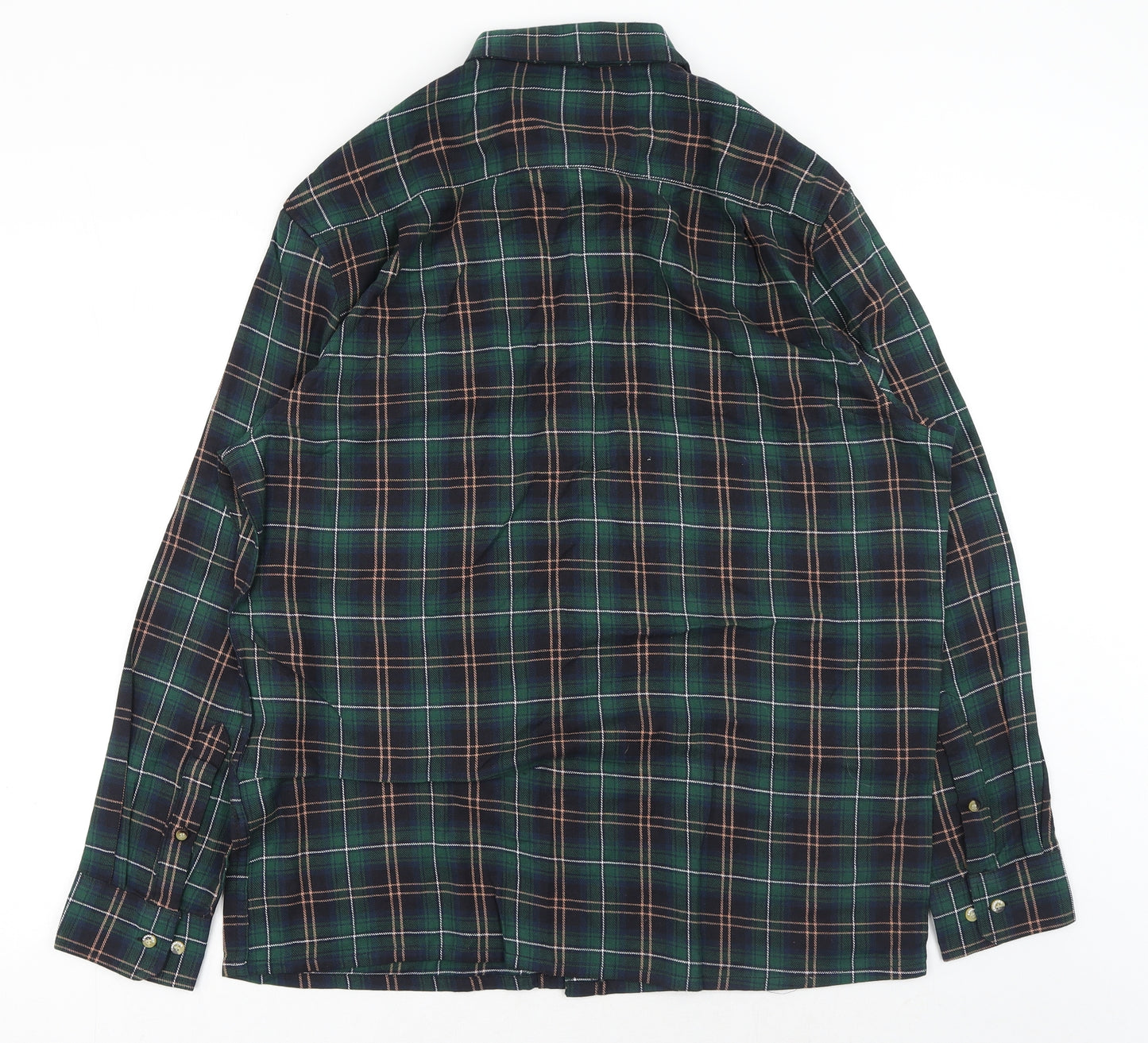 Champion Mens Green Plaid Cotton Button-Up Size L Collared Button