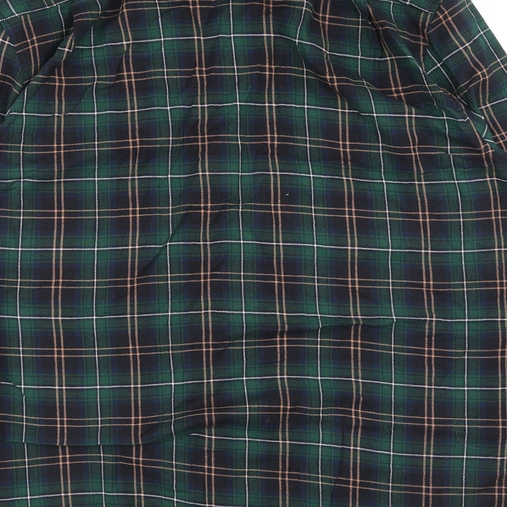 Champion Mens Green Plaid Cotton Button-Up Size L Collared Button