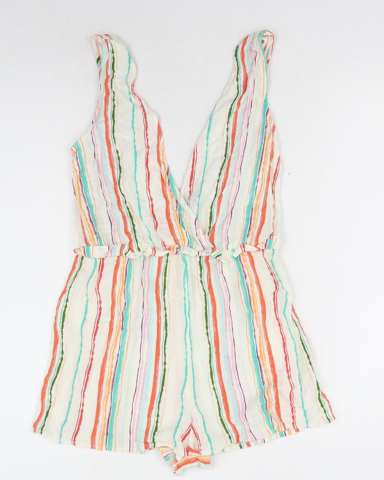 Primark Womens Multicoloured Striped Viscose Playsuit One-Piece Size S Pullover