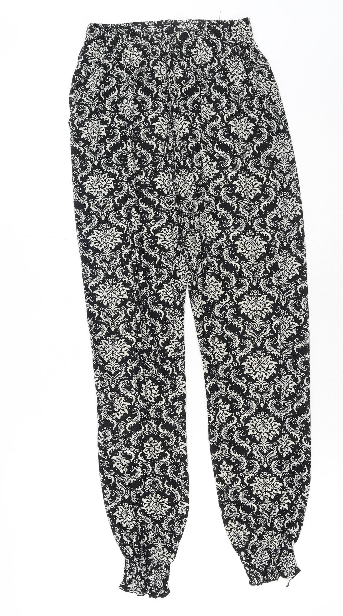 Preworn Womens Black Paisley Cotton Bloomer Trousers Size M Regular Drawstring