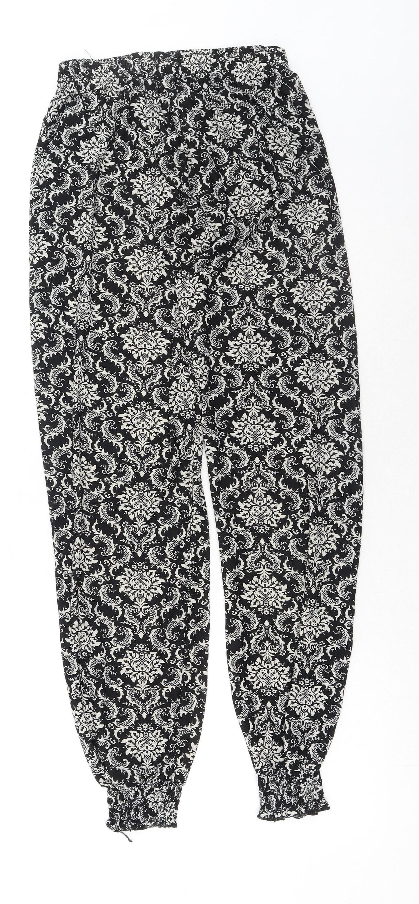 Preworn Womens Black Paisley Cotton Bloomer Trousers Size M Regular Drawstring