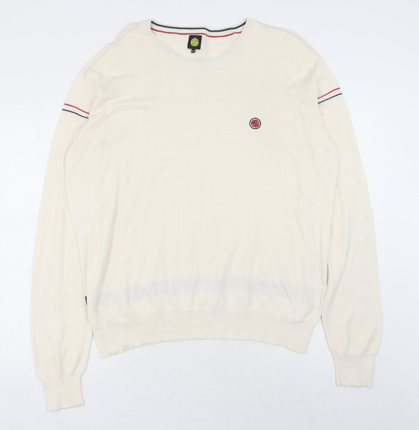 Pretty Green Mens Beige Round Neck Cotton Pullover Jumper Size 2XL