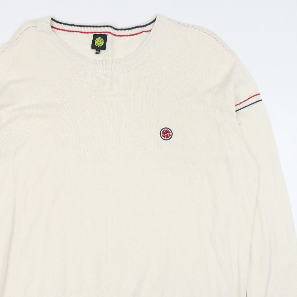 Pretty Green Mens Beige Round Neck Cotton Pullover Jumper Size 2XL