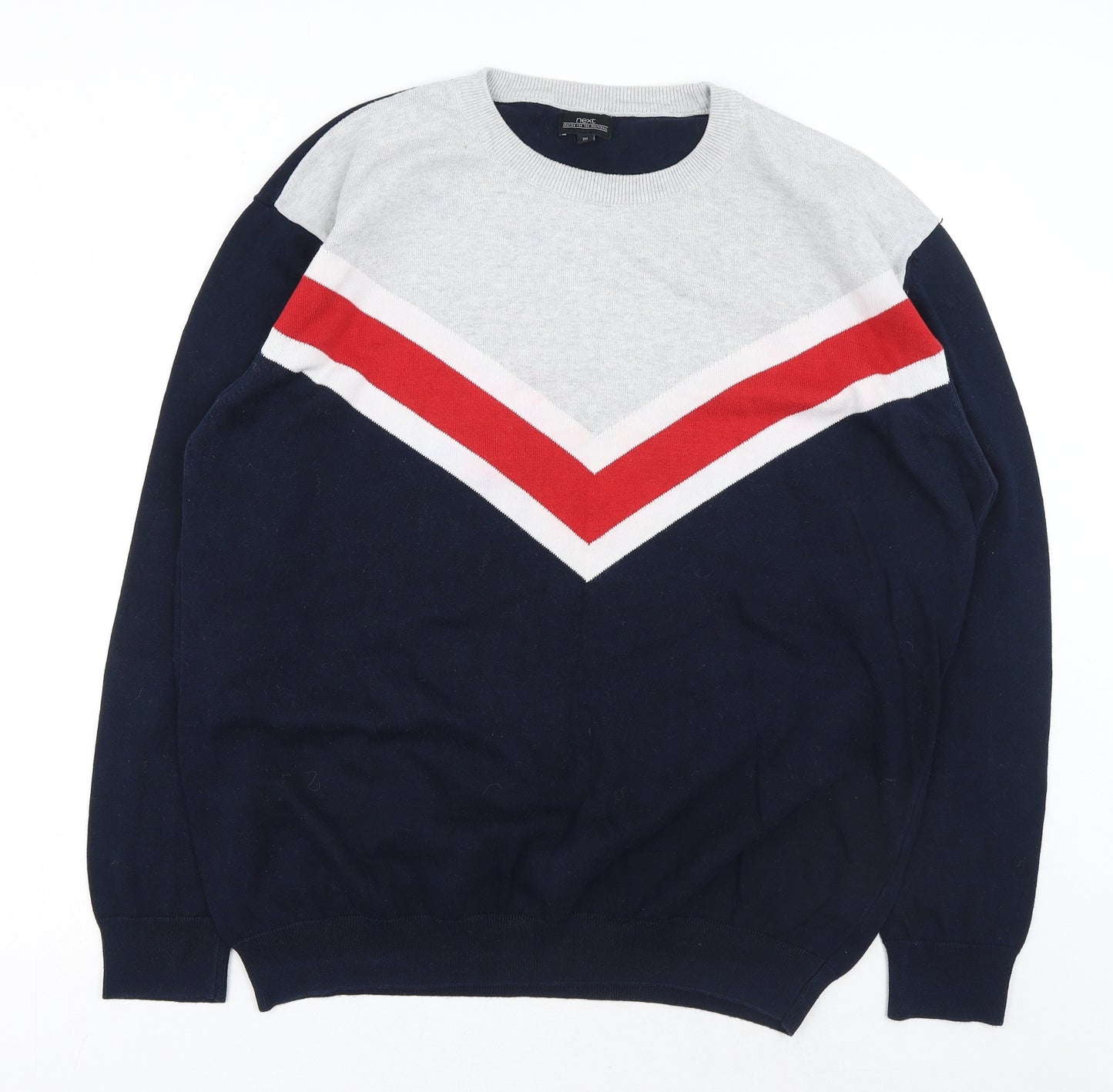 NEXT Mens Blue Round Neck Cotton Pullover Jumper Size 2XL - Colourblock