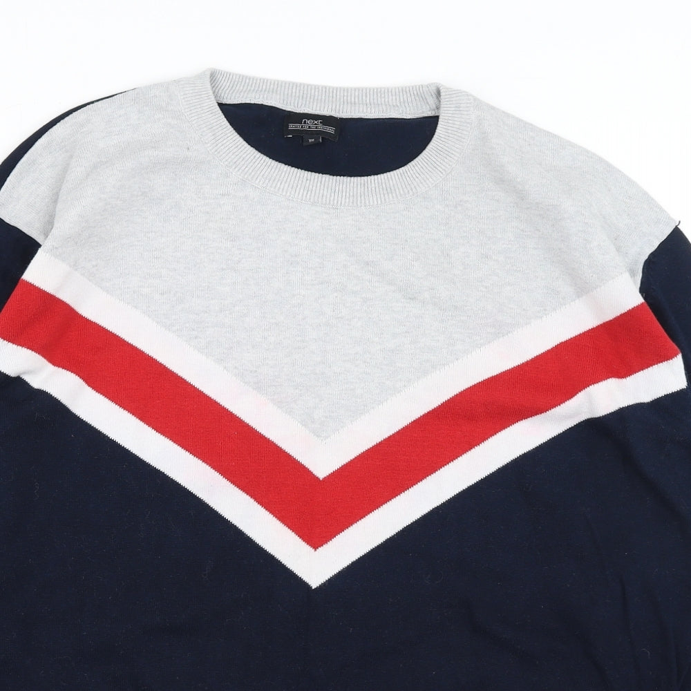 NEXT Mens Blue Round Neck Cotton Pullover Jumper Size 2XL - Colourblock