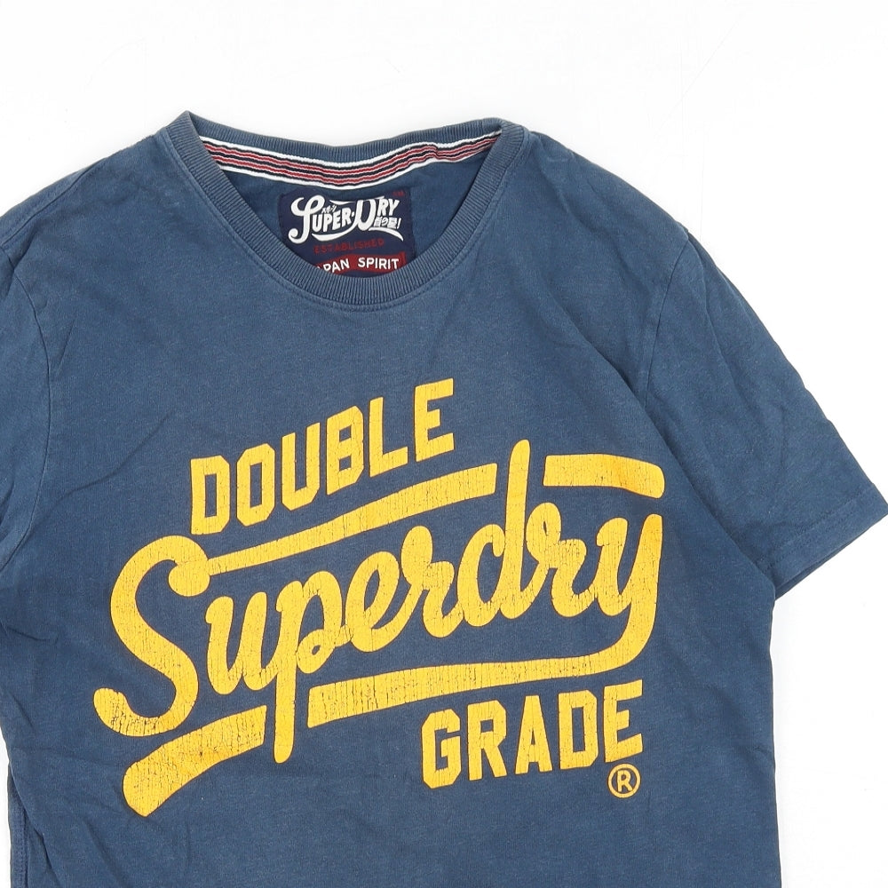 Superdry Mens Blue Cotton T-Shirt Size S Round Neck