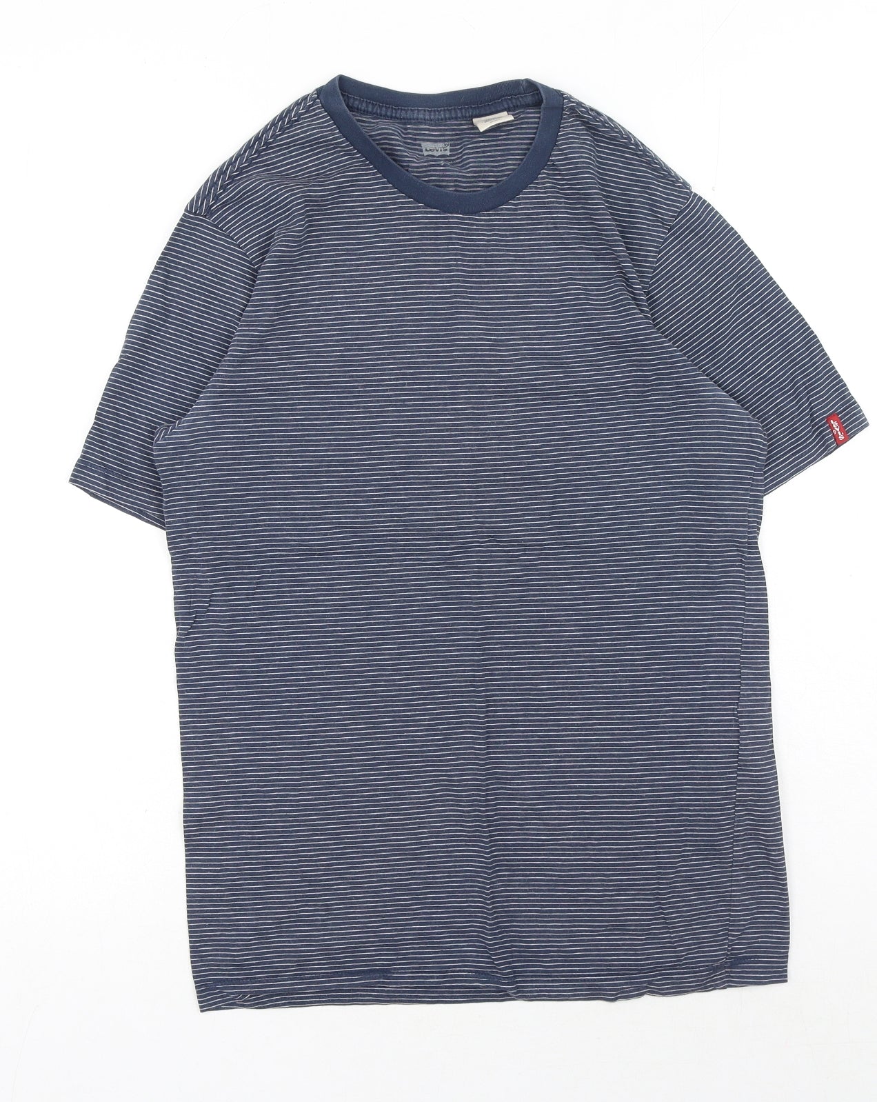Signature by Levi Strauss & Co. Mens Blue Striped Cotton T-Shirt Size S Round Neck
