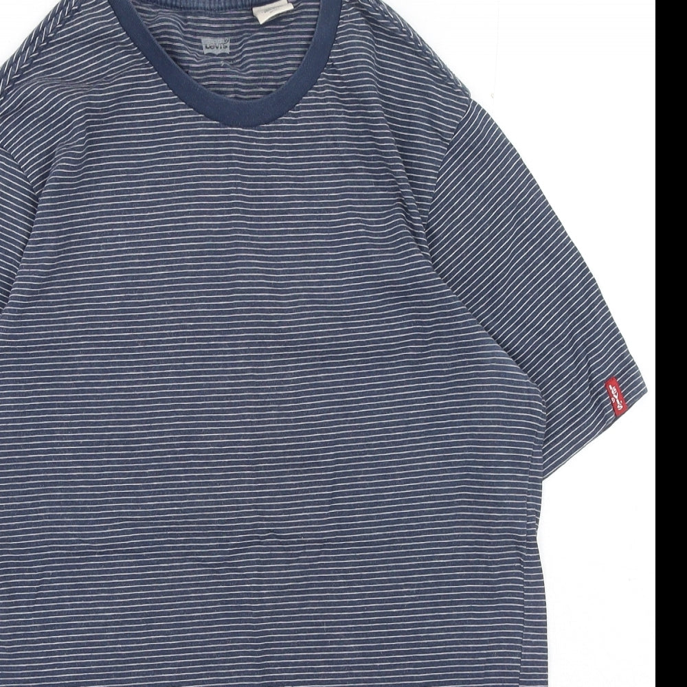 Signature by Levi Strauss & Co. Mens Blue Striped Cotton T-Shirt Size S Round Neck