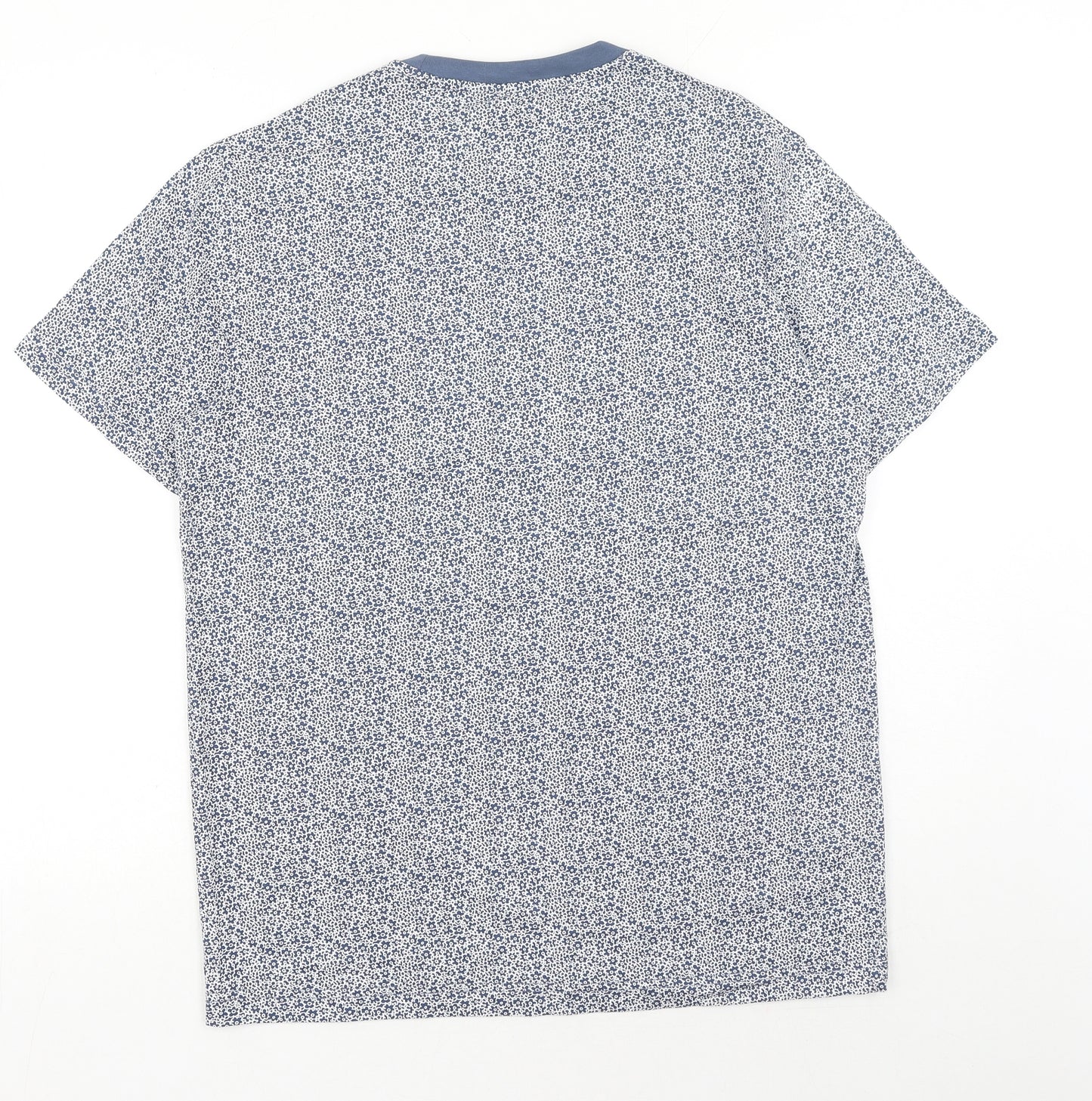 Penguin Mens Blue Floral Cotton T-Shirt Size M Round Neck