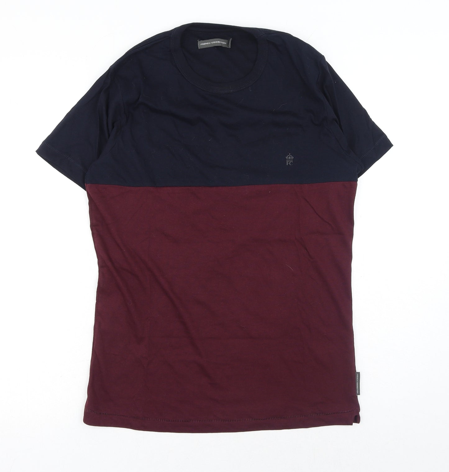 French Connection Mens Red Colourblock Cotton T-Shirt Size S Round Neck