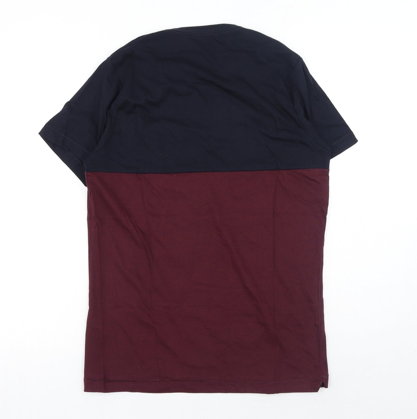 French Connection Mens Red Colourblock Cotton T-Shirt Size S Round Neck