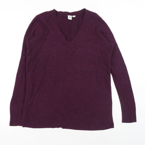 Gap Womens Purple V-Neck Nylon Pullover Jumper Size S