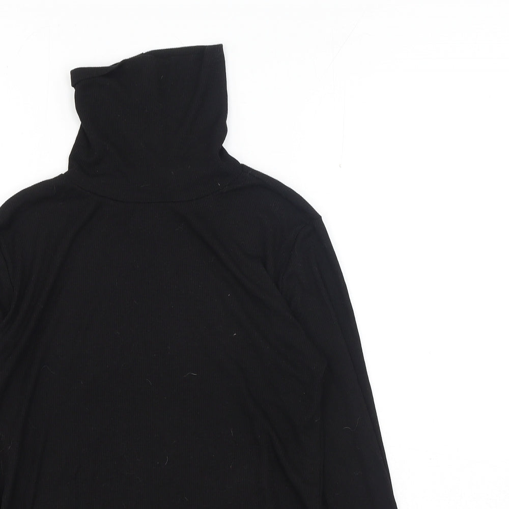 H&M Womens Black Polyester Basic T-Shirt Size S Roll Neck