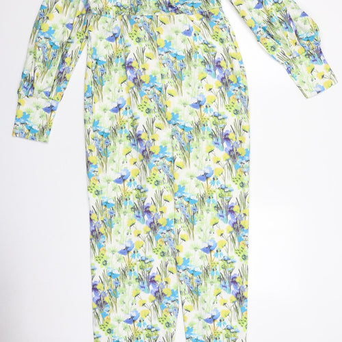 PRETTYLITTLETHING Womens Multicoloured Floral Polyester Jumpsuit One-Piece Size 12 L31 in Zip