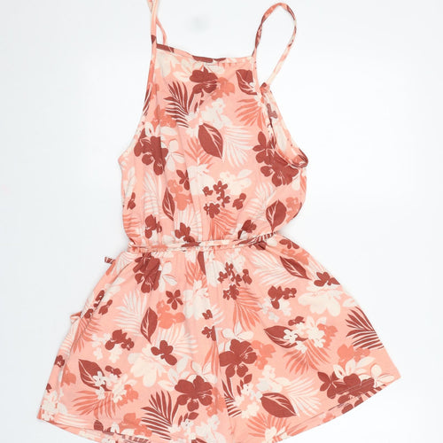 George Womens Pink Floral Polyester Playsuit One-Piece Size 4 Tie