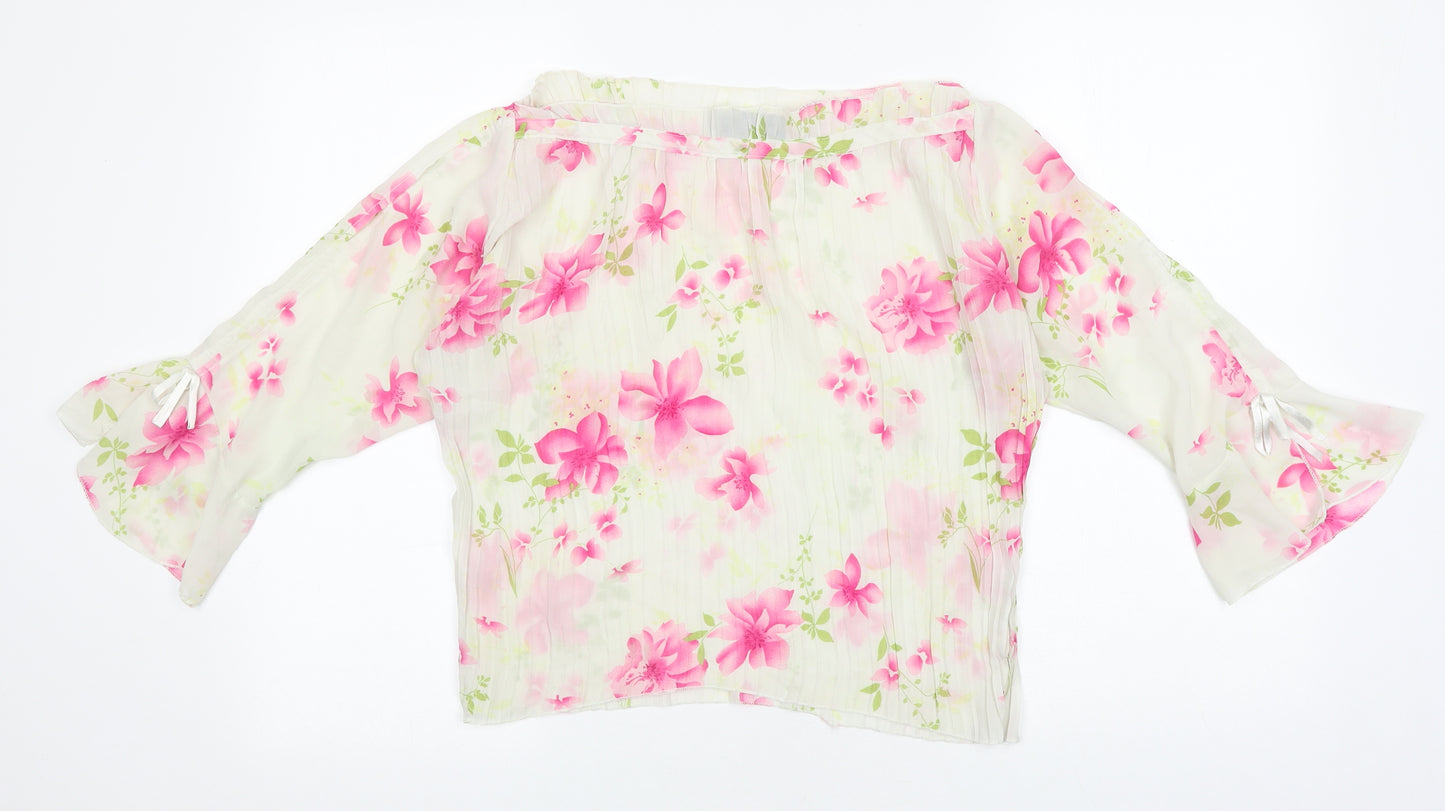 Best Womens Grey Floral Polyester Basic Blouse Size L Off the Shoulder