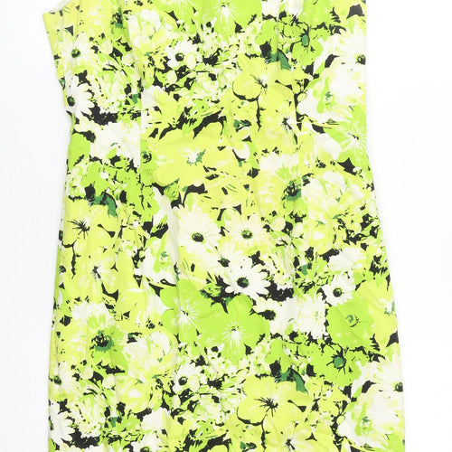 Precis Womens Green Floral Cotton Shift Size 10 Round Neck Zip