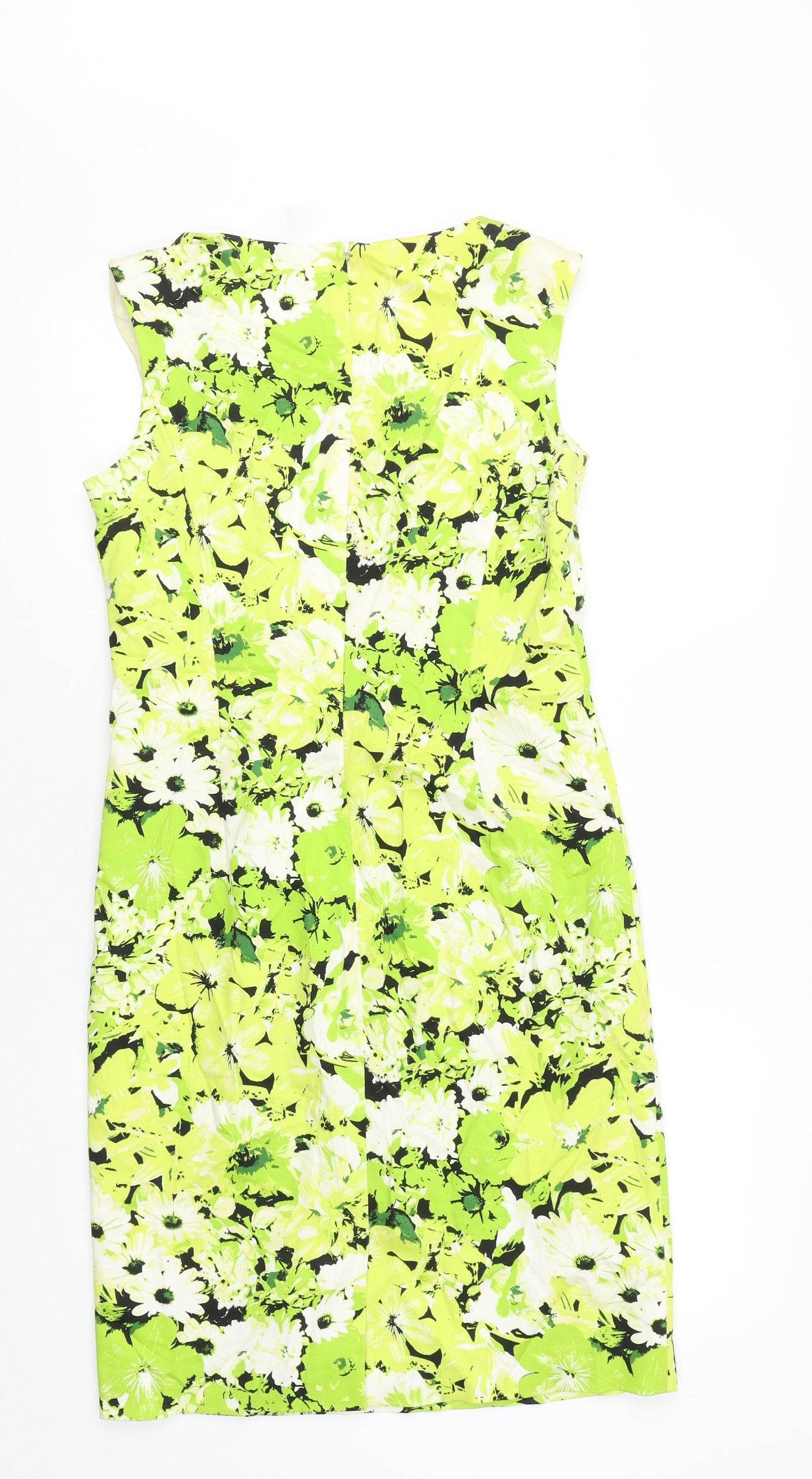 Precis Womens Green Floral Cotton Shift Size 10 Round Neck Zip