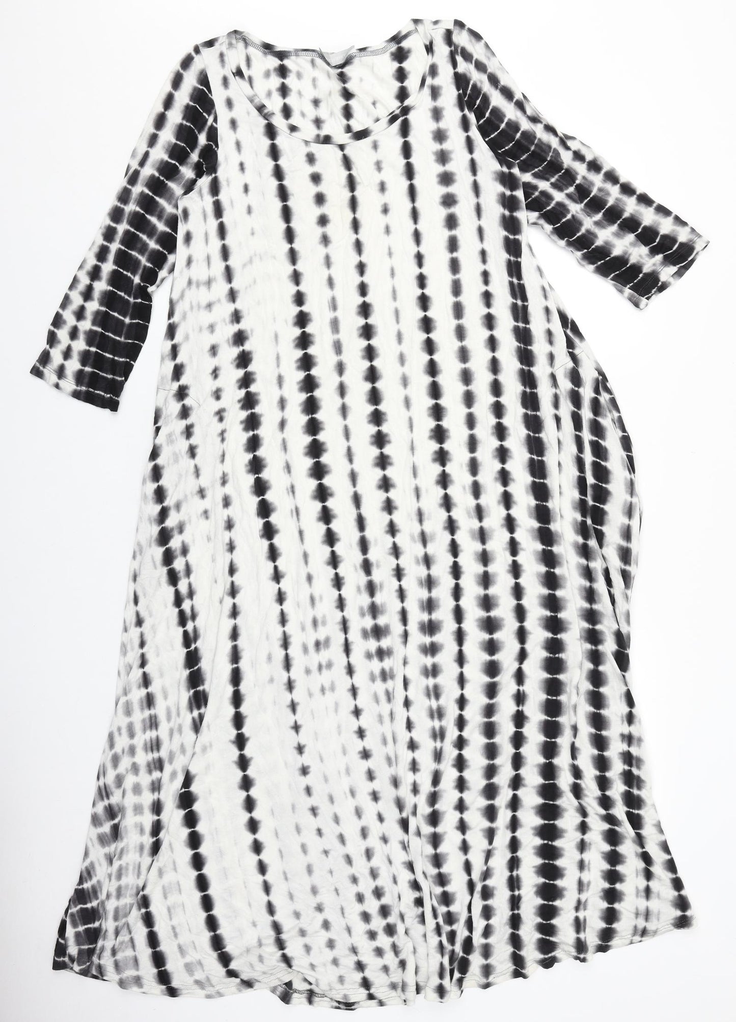 Alembika Womens Black Geometric Viscose T-Shirt Dress Size M Round Neck Pullover