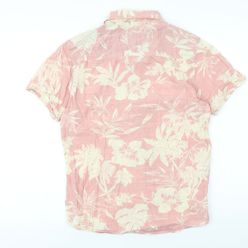 Brave Soul Mens Pink Geometric Cotton Button-Up Size S Collared Button - Tropical Print