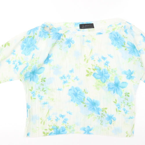 Best Womens Ivory Floral Polyester Basic Blouse Size L Round Neck