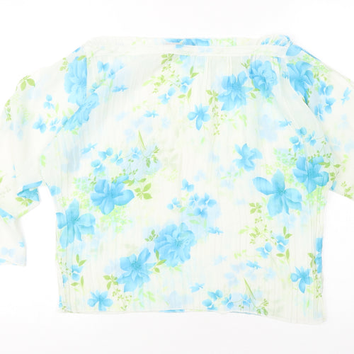 Best Womens Ivory Floral Polyester Basic Blouse Size L Round Neck