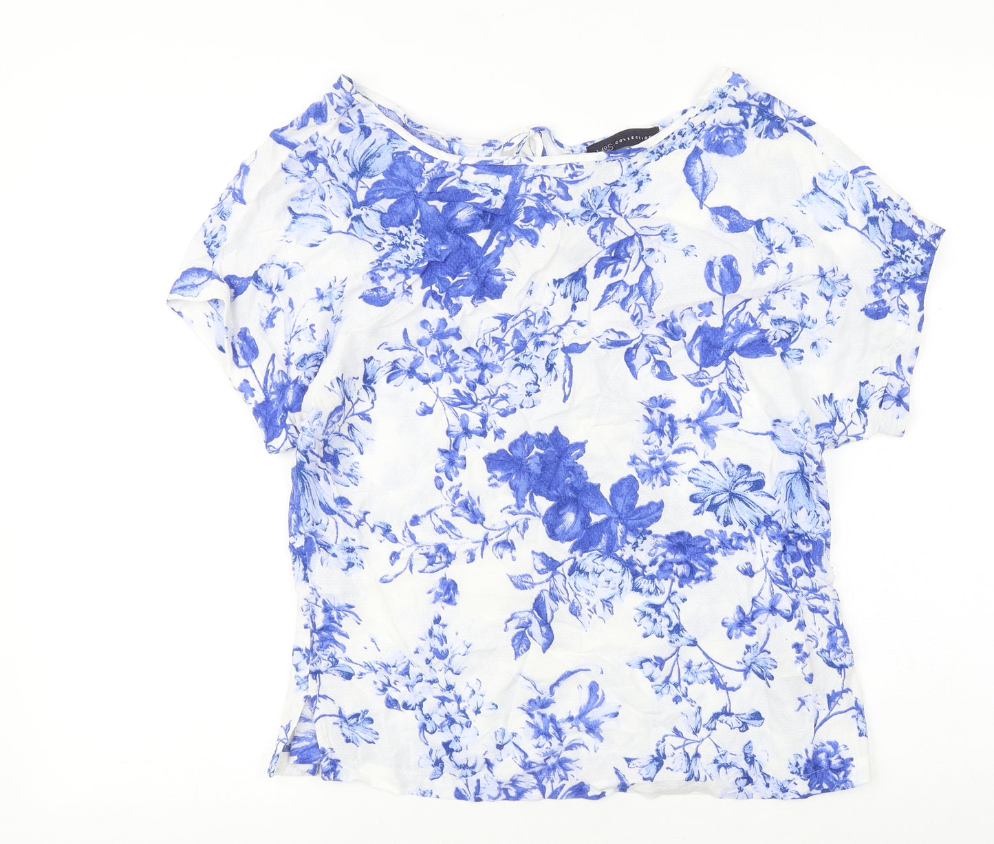 Marks and Spencer Womens Blue Geometric Viscose Basic Blouse Size 8 Round Neck