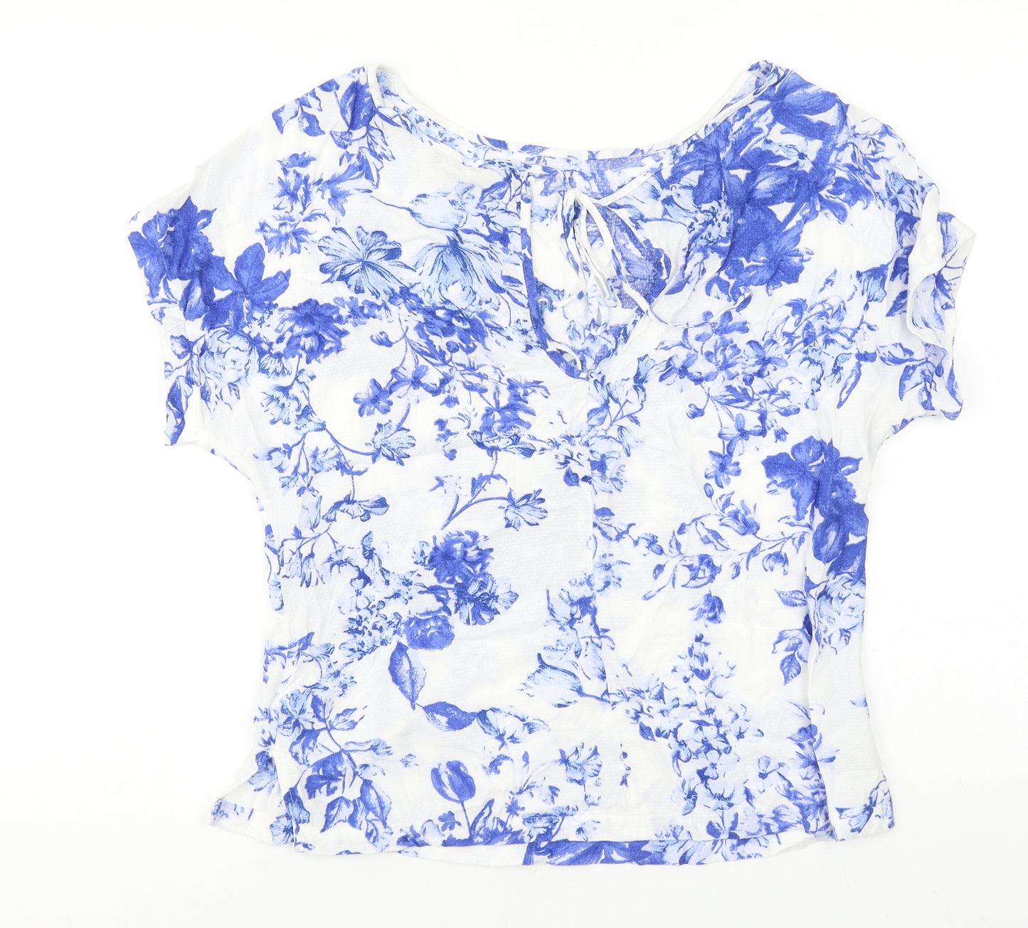 Marks and Spencer Womens Blue Geometric Viscose Basic Blouse Size 8 Round Neck
