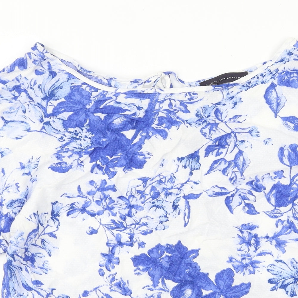 Marks and Spencer Womens Blue Geometric Viscose Basic Blouse Size 8 Round Neck