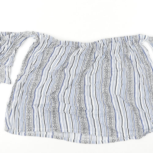 New Look Womens Blue Striped Polyester Cropped T-Shirt Size 8 Off the Shoulder
