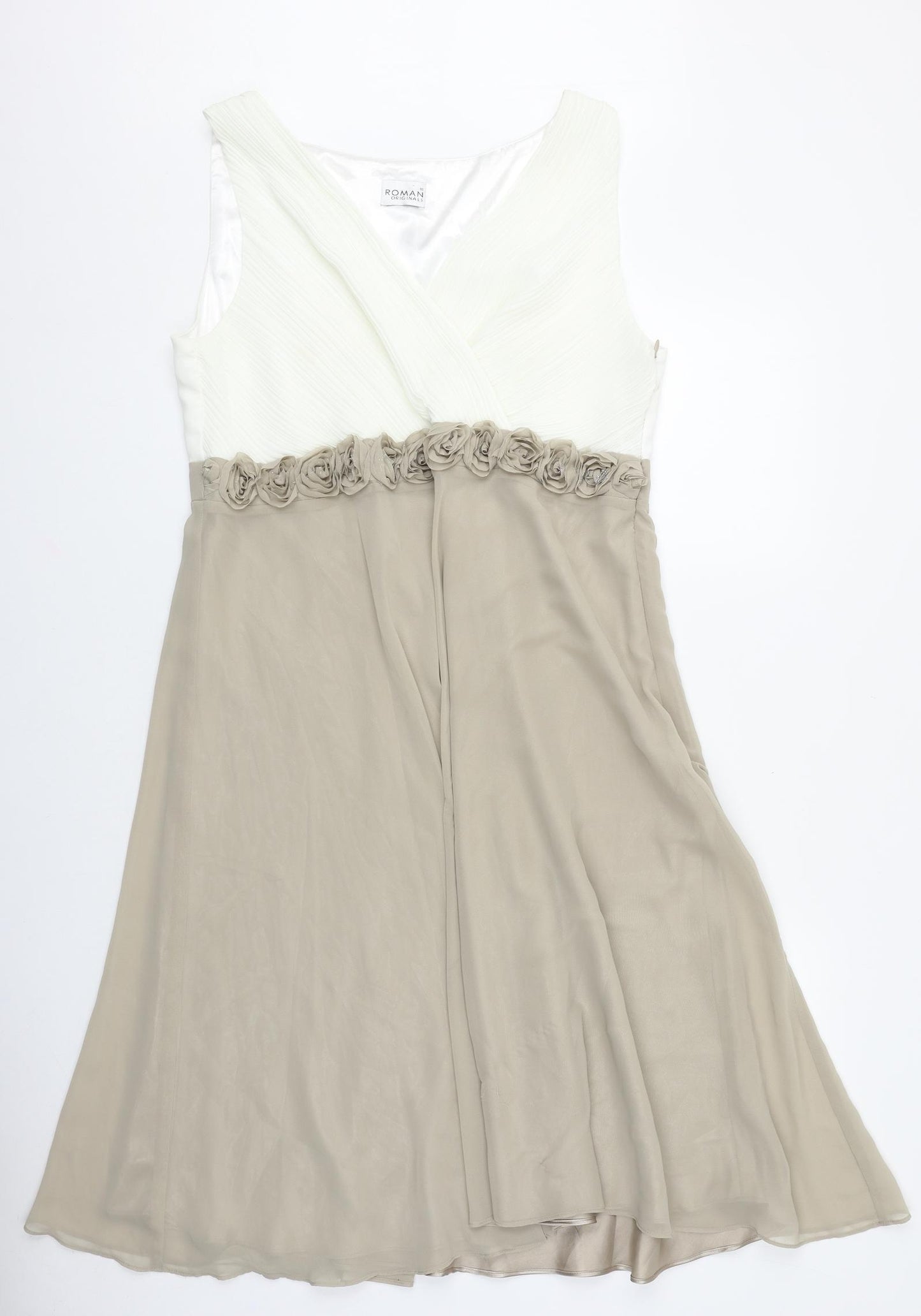 Roman Womens Brown Polyester A-Line Size 18 V-Neck Zip - Flower Detail