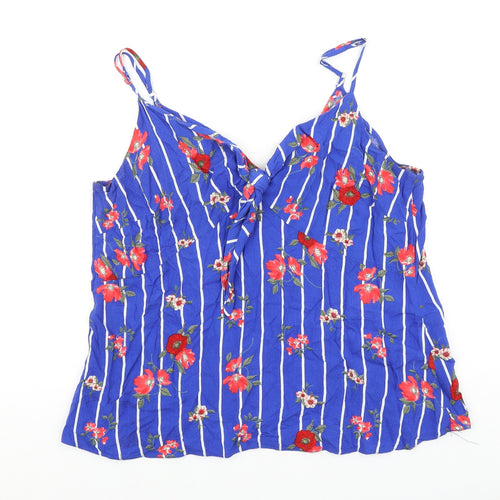 George Womens Blue Striped Viscose Basic Tank Size 14 V-Neck - Floral Detail