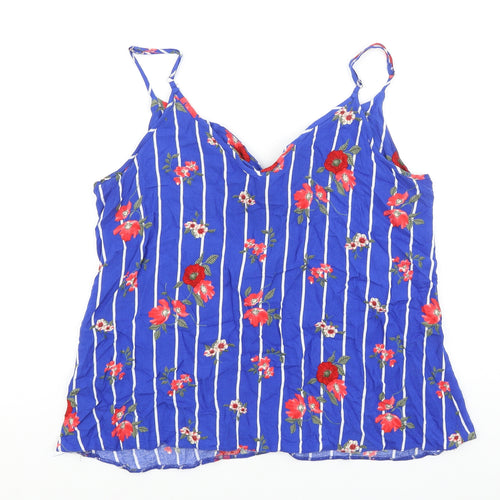 George Womens Blue Striped Viscose Basic Tank Size 14 V-Neck - Floral Detail