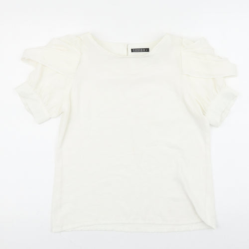 Jimik Womens White Polyester Basic Blouse Size S Round Neck